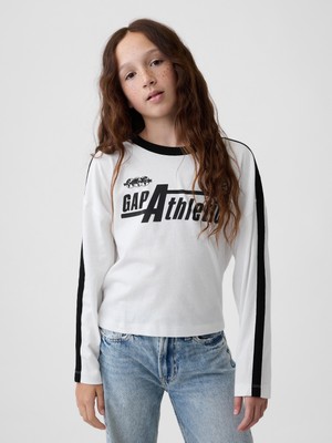Gap Kız Çocuk Beyaz Oversized Gap Athletic Logo T-Shirt