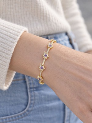 Brezza Lusso Jewelry Stella Ametist Taşlı Bileklik Altın Kaplama Kadın Bileklik