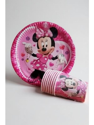 Cadde Süs Pembe Minni Temalı Tabak Bardak 8'li Set