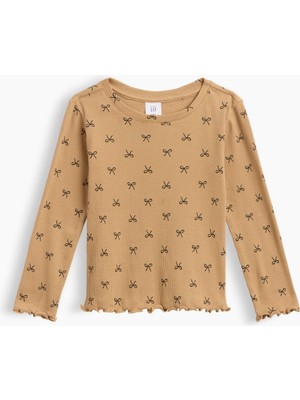 Gap Kız Bebek Kahverengi Fitilli Bisiklet Yaka T-Shirt