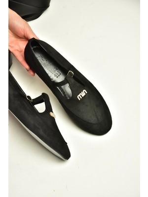 Fox Shoes Z820770502 Siyah Süet T-Bantlı Mary Jane Babet
