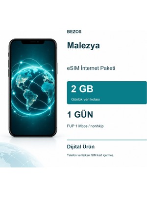 Malezya Esım Internet Paketi Günlük 2 GB 1 Gün - Fup 1 Mbps / Nonhkip