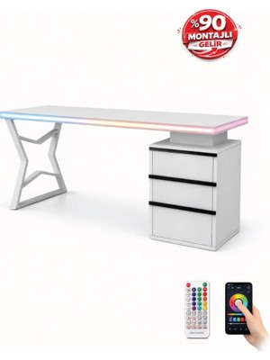 Tr Bilgisayar Masası + Rgb LED 170×77×65 cm – Kumandalı ve Telefon Kontrollü