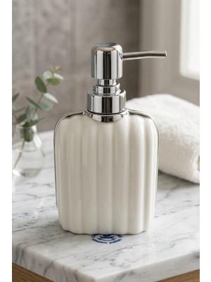 Gönül Porselen Çizgili Sıvı Sabunluk 350ml Beyaz 48439