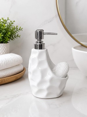 Gönül Beyaz Porselen 500ml Sıvı Sabunluk Süngerlik Bölmeli 079b