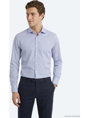 Kip Mavi Mikro Regular Fit Uzun Dokuma Casual %100 Pamuk Gömlek