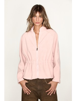 Grimelange Arbour Kadın Stoper Büzgü Detaylı Fermuarlı Polar Pembe Sweatshirt