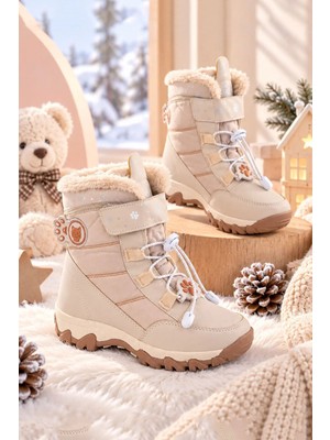 Albishoes Kız Çocuk Cırtlı Kaymaz Tabanlı Soğuk Geçirmez Suya Dayanıklı Kürklü Çocuk Unisex Kar Botu