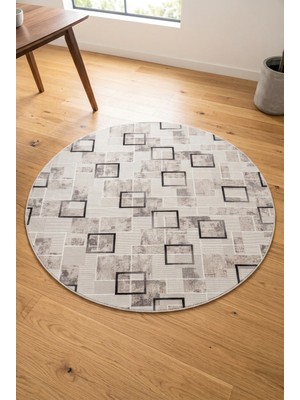 Colore Home Pasifik Daire Gri Yuvarlak Kaymaz Taban Yıkanabilir Jel Taban Halı