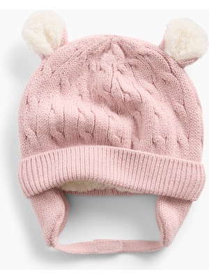 Gap Bebek Açık Pembe Sherpa Astarlı Cable Örgü Ayı Bere