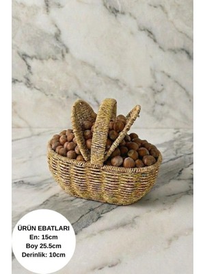 Atbyhome Doğal Hasır Kapaklı Oval Sepet | El Örgüsü Rattan Kuruyemiş & Saklama Sepeti