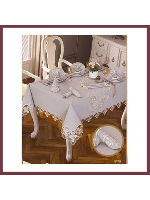 Storeşahin Gardenya Keten Karanfil Gri 26 Parça 12 KIŞILIK160 × 260 cm Masa Takımı SHN0720