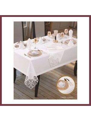 Storeşahin Taç Keten Krem-Krem 26 Parça 160 × 260 cm Supla Runner Sofra Masa Takımı SHN0720