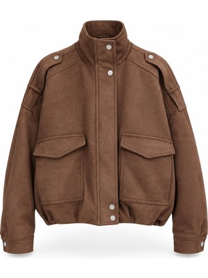 Purple By Banu Camel Cep Detay Süet Bomber Ceket