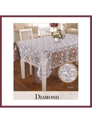 Storeşahin Dertsiz Işlemeli Tek Masa Örtüsü 160X220CM Dantelli Yemek Masası Örtüsü Daimond Model Krem SHN0720