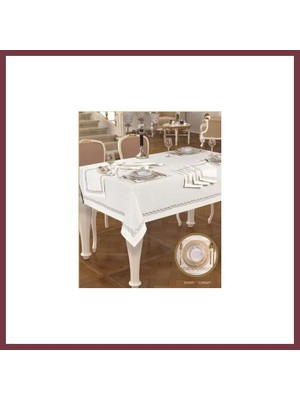 Storeşahin Matilda Krem-Gümüşsimli 8 Kişilik 10 Parça 160 × 260 cm Amerikan Servisli Sofra Takımı SHN0720