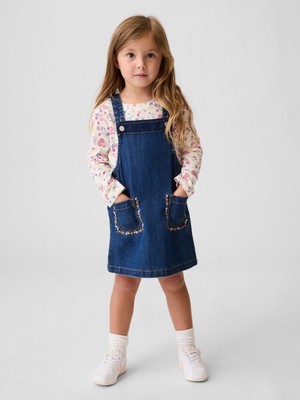 Gap Kız Bebek Mavi Işlemeli Denim Tulum