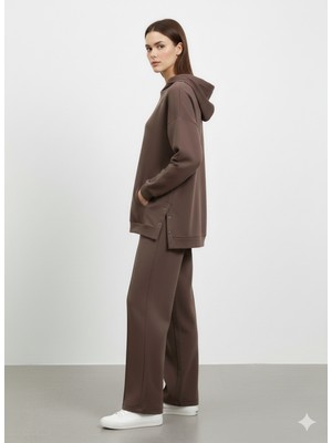 Soft & Basic Kapüşonlu Yanları Çıt Çıt Detaylı Sweatshirt ve Nervürlü Pantolon Alt Üst Takım