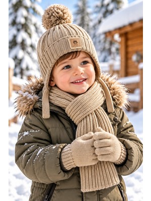 Miniko Kids Kitti 26160-12 Erkek Çocuk 1-4 Atkı Bere Eldiven Set