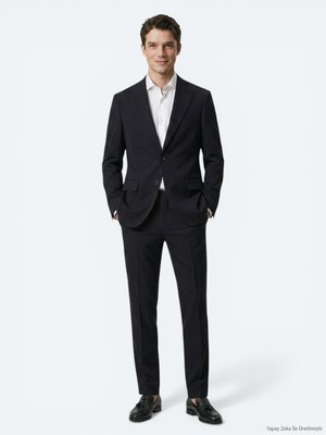 Kip Siyah Çizgili Modern Fit Takım Elbise