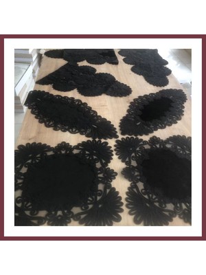 Storeşahin Salon Takımı Çeyizlik Siyah Runner Set 7 Parça Kadife Ranır Masa Konsol Sehpa Örtüsü Palmiye SHN0720