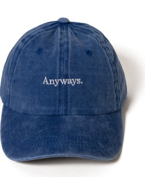 Nome Studio Nakışlı Şapka Mavi Üstüne Anyways Minimal Streetwear ve Beyaz Yazı Nakışlı Pamuklu Şapka