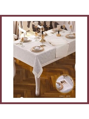 Storeşahin 8 Kişilik Krem-Gold 10 Masası 160 × 220 cm Parça Lüks Şık Yemek Masa Takımı SHN0720