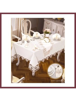 Storeşahin Gardenya Keten Karanfil Gri 26 Parça 12 Kişilik 160 × 220 cm Masa Takımı SHN0720