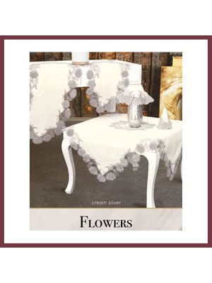 Storeşahin Bej Flowers Model 5 Parça Keten Dantelli Masa Örtüsü Seti Çeyizlik Salon Takımı SHN0720