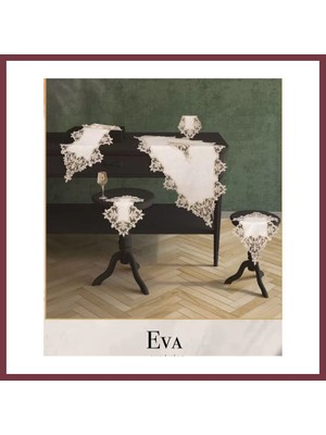 Storeşahin 5 Parça Eva Model Krem-Krem Keten Dantelli Masa Örtüsü Runner Seti Şık Salon Takımı SHN0720