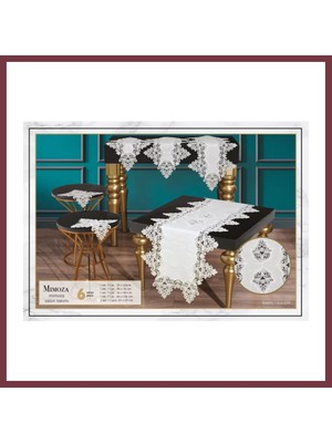 Storeşahin Krem Mimoza Model 5 Parça Dantel Runner Seti Çeyizlik Salon Takımı Masa Örtüsü SHN0720