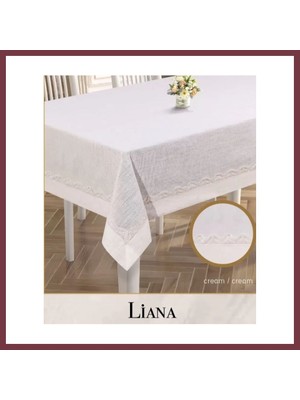 Storeşahin Keten Masa Örtüsü Tablecloth 160X220 cm Dantel Yemek Masası Örtüsü Liana Model Krem SHN0720