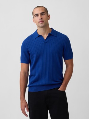 Gap Erkek Mavi Relaxed Ribbed Johnny Yaka Polo Kazak