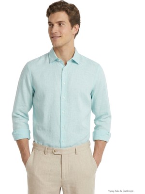 Kip Mint Düz Regular Fit Uzun Dokuma Casual Gömlek