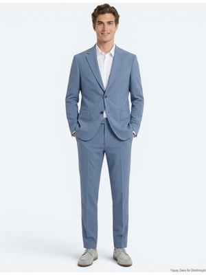 Kip Mavi Çizgili Modern Fit Takım Elbise
