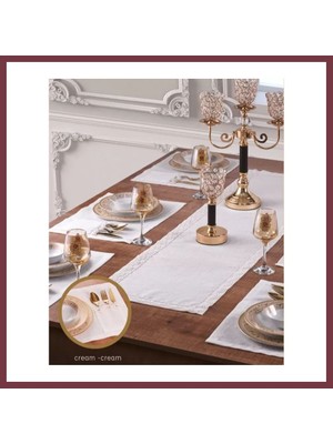 Storeşahin Supla Takımı Masa Seti 6 Kişilik 7 Parça Supla Runner Set Krem-Krem SHN0720