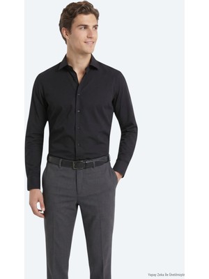 Kip Siyah Regular Fit Uzun Dokuma Casual Pamuk Karışımlı Gömlek