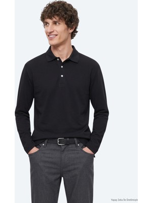 Kip Siyah Düz Polo Yaka %100 Pamuk T-Shirt