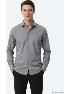 Kip Gri Regular Fit Uzun Dokuma Casual Pamuk Karışımlı Gömlek