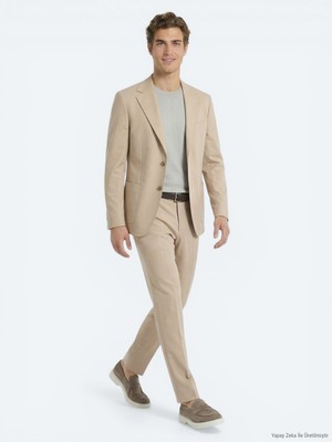 Kip Bej Düz Modern Fit Takım Elbise