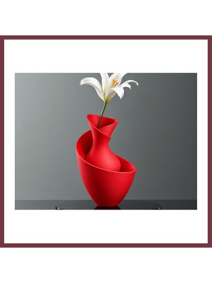 Storeşahin 3D Baskı Bold Vazo - Akışkan Formlu Dekoratif Vazo-Kırmızı SHN0720