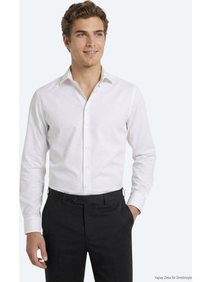 Kip Beyaz Düz Regular Fit Uzun Dokuma Klasik %100 Pamuk Gömlek