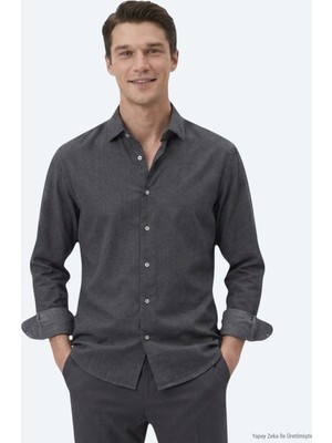 Kip Siyah Düz Regular Fit Uzun Dokuma Casual Pamuk Karışımlı Gömlek