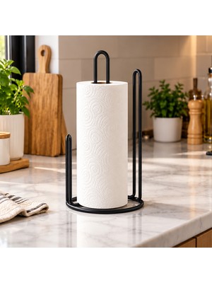 Decorelax Tezgah Üstü Siyah Metal Dikey Rulo Kağıt Havlu Standı - Mutfak Masaüstü Kağıt Havluluk Organizer