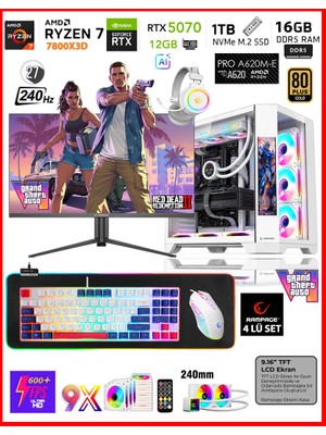 Zeiron Warrior X3D White Ryzen 7 7800X3D - MSI A620M 16GB DDR5 1TB M.2 SSD⚡RTX5070 12GB⚡27" 240Hz Sıvı Soğutmalı Oyuncu Bilgisayarı