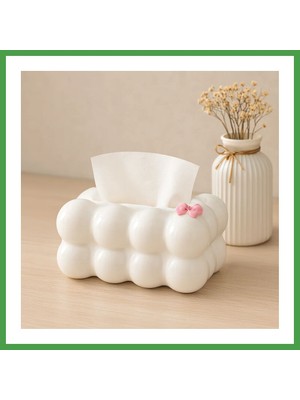 Soi Home Beyaz Bulut Desenli Masaüstü Yaylı Peçetelik 19X12.5X8.5 cm Soı