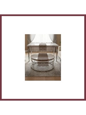 Storeşahin 5 Parça Kahverengi Angles Model Dantel Masa Örtüsü Runner Seti Salon Takımı SHN0720