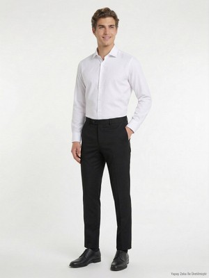 Kip Antrasit Dokuma Fitted Fit Klasik Yün Karışımlı Pantolon