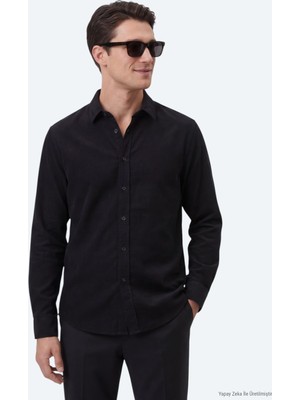 Kip Siyah Düz Regular Fit Uzun Dokuma Casual %100 Pamuk Gömlek