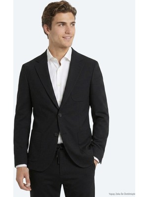 Kip Siyah Mikro Modern Fit Örme Takım Elbise
